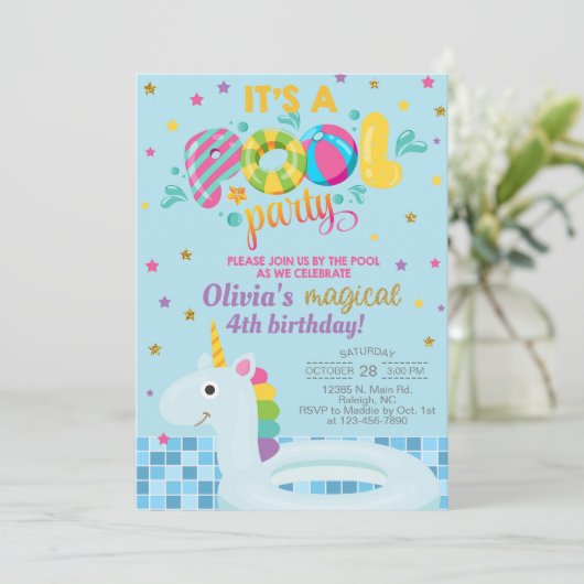 Uitnodiging voor poolmeisjes om te jarig te zijn (Staand voorkant)