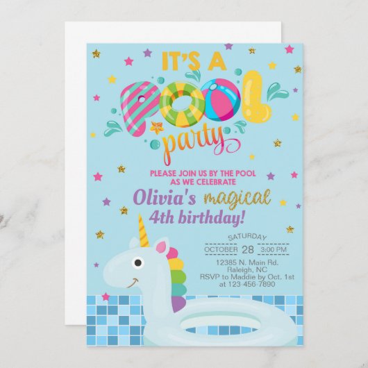 Uitnodiging voor poolmeisjes om te jarig te zijn (Voorkant / Achterkant)