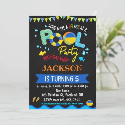 Uitnodiging voor poolpartij voor poolfeest (Staand voorkant)