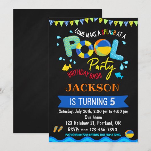 Uitnodiging voor poolpartij voor poolfeest (Voorkant / Achterkant)