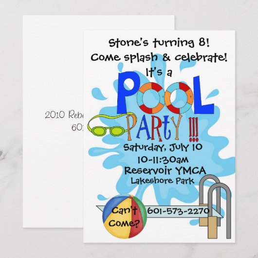 Uitnodiging voor poolpartijen (Voorkant / Achterkant)