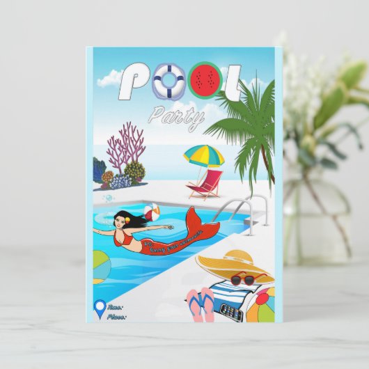 Uitnodiging voor poolpartijen (Staand voorkant)