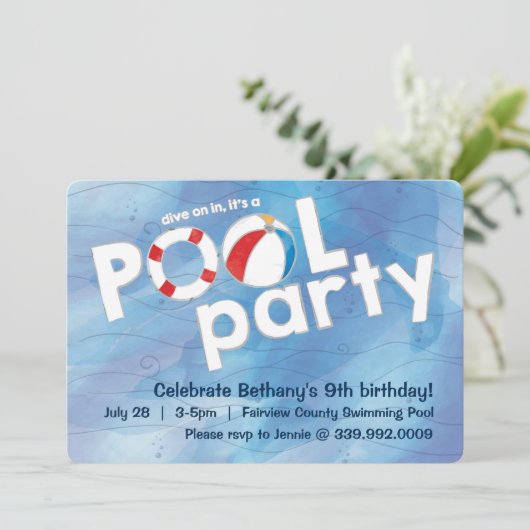 Uitnodiging voor poolpartijen (Staand voorkant)