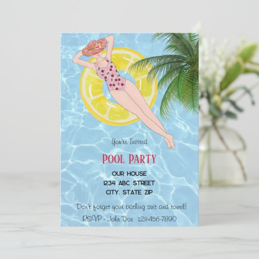 Uitnodiging voor poolpartijen (Staand voorkant)