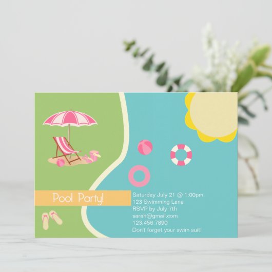 Uitnodiging voor poolpartijen (Staand voorkant)