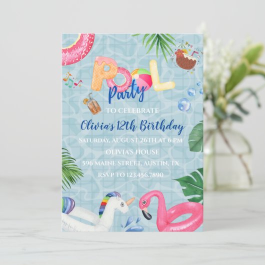 Uitnodiging voor poolpartijen (Staand voorkant)