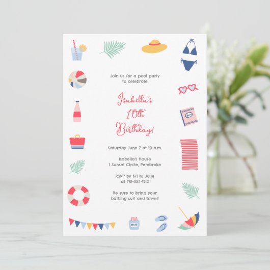 Uitnodiging voor poolpartijen (Staand voorkant)