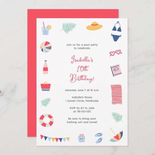 Uitnodiging voor poolpartijen (Voorkant / Achterkant)