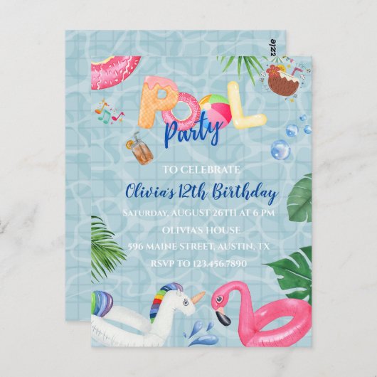 Uitnodiging voor poolpartijen (Voorkant / Achterkant)