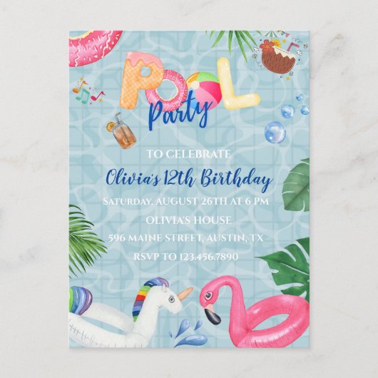 Uitnodiging voor poolpartijen (Voorkant)