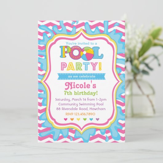 Uitnodiging voor poolpartijen (Staand voorkant)