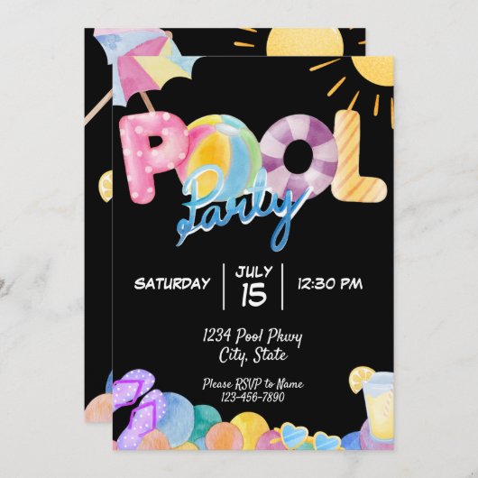 Uitnodiging voor poolpartijen (Voorkant / Achterkant)