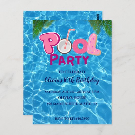 Uitnodiging voor poolpartijen (Voorkant / Achterkant)