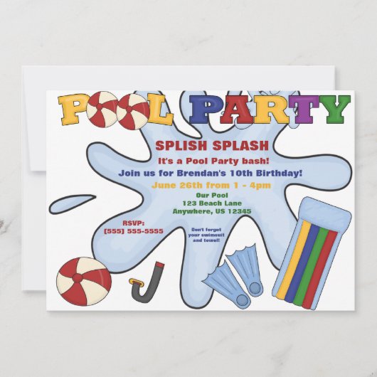 Uitnodiging voor poolpartijen (Voorkant)