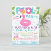 Uitnodiging voor poolpartijen | Flamingo Pool Part (Staand voorkant)