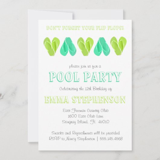 Uitnodiging voor poolpartijen | Heldere Teenslippe (Voorkant)