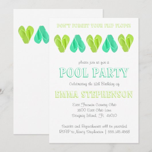 Uitnodiging voor poolpartijen | Heldere Teenslippe (Voorkant / Achterkant)