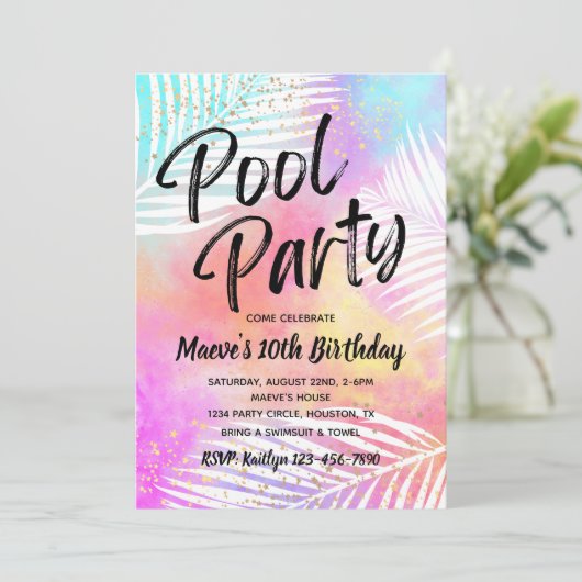 Uitnodiging voor poolpartijen | Pool Party Birthda (Staand voorkant)
