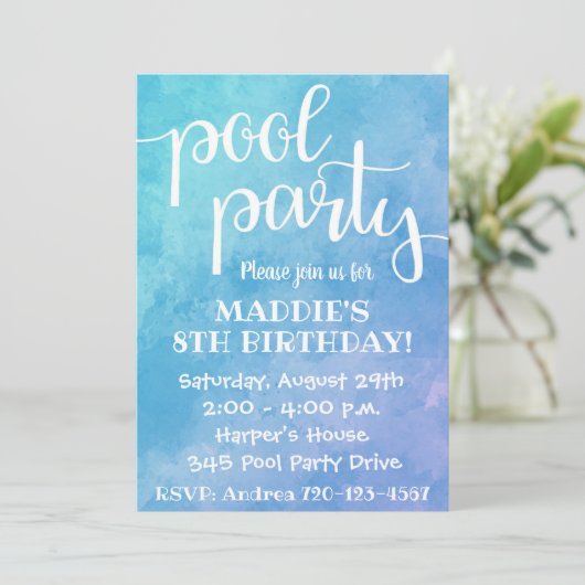 Uitnodiging voor poolpartijen | Pool Party Birthda (Staand voorkant)