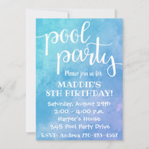 Uitnodiging voor poolpartijen Pool Party Birthda