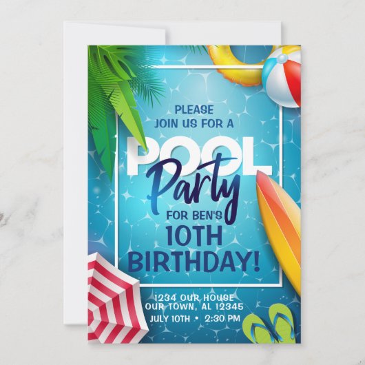 Uitnodiging voor Poolparty (Voorkant)