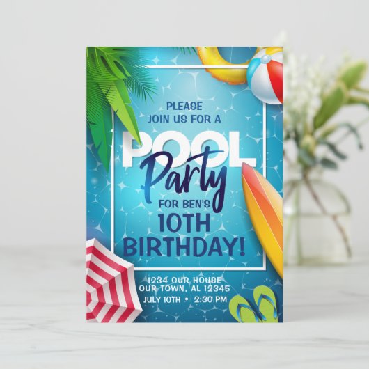 Uitnodiging voor Poolparty (Staand voorkant)