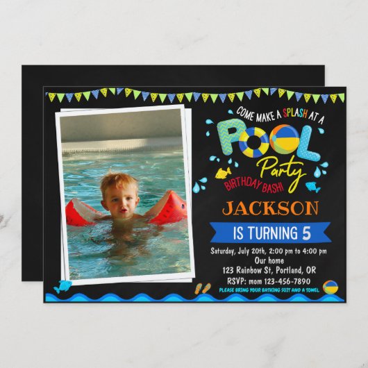 Uitnodiging voor poolverjaardagsfeestjes (Voorkant / Achterkant)