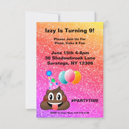  uitnodiging voor Poop Emoji Birthday (Voorkant)