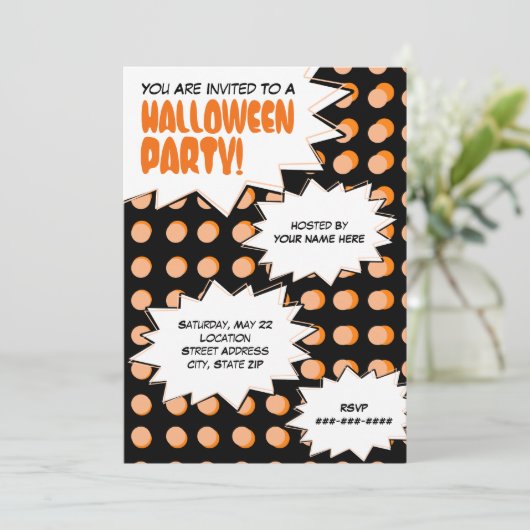 Uitnodiging voor pop Art Halloween-partij (Staand voorkant)
