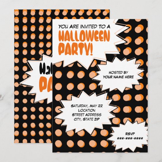 Uitnodiging voor pop Art Halloween-partij (Voorkant / Achterkant)