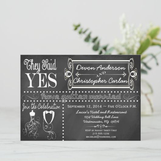 Uitnodiging voor post Wedding Trendy Chalkboard (Staand voorkant)