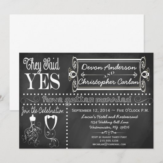 Uitnodiging voor post Wedding Trendy Chalkboard (Voorkant / Achterkant)