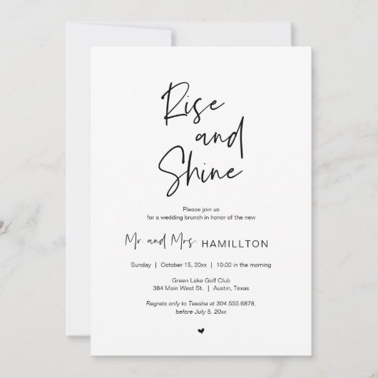 Uitnodiging voor postbruiloft Brunch, Rise & Shine (Voorkant)