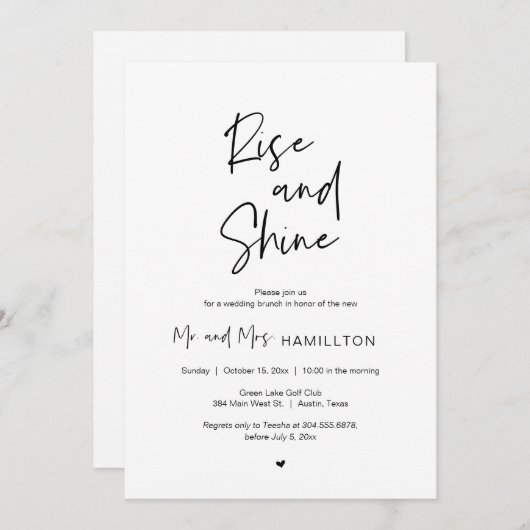 Uitnodiging voor postbruiloft Brunch, Rise & Shine (Voorkant / Achterkant)