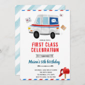 Uitnodiging voor postwagen verjaardagsfeestje (Voorkant / Achterkant)