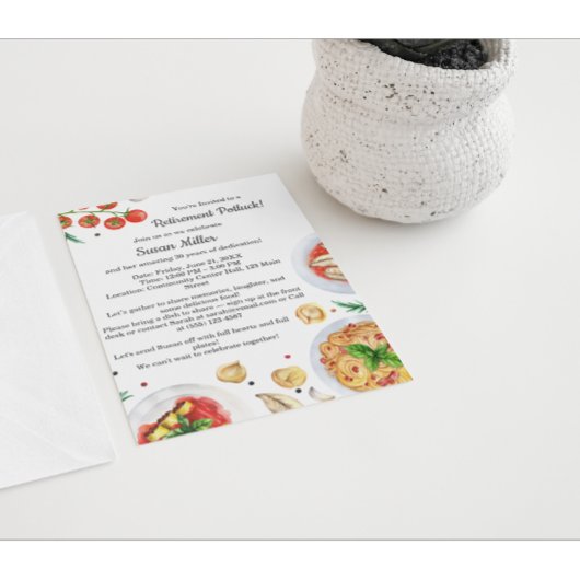 Uitnodiging voor potluck bij pensioneringsfeestje