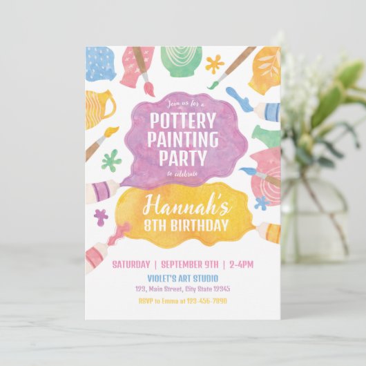 Uitnodiging voor Pottenbakken Schilderfeest (Staand voorkant)