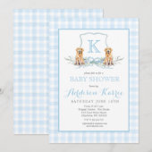 Uitnodiging voor Preppy-hond Gingham Crest-babysho (Voorkant / Achterkant)