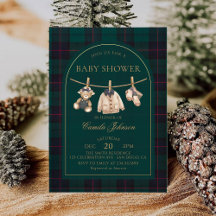 Uitnodiging voor Preppy Plaid Teddy Bear Baby Show