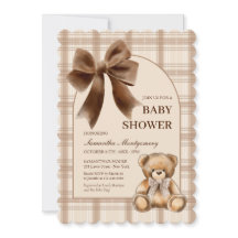 Uitnodiging voor Preppy Teddy Bear Beige Geruite B