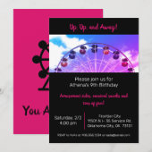 Uitnodiging voor pretparkfeest met leuk reuzenrad (Voorkant / Achterkant)