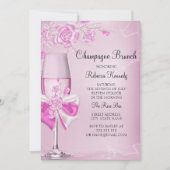 Uitnodiging voor Pretty Pink Rose Champagne Brunch (Voorkant)