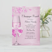 Uitnodiging voor Pretty Pink Rose Champagne Brunch (Staand voorkant)