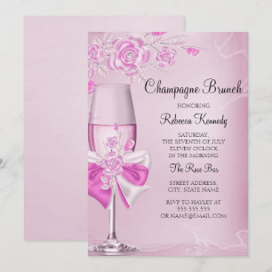 Uitnodiging voor Pretty Pink Rose Champagne Brunch