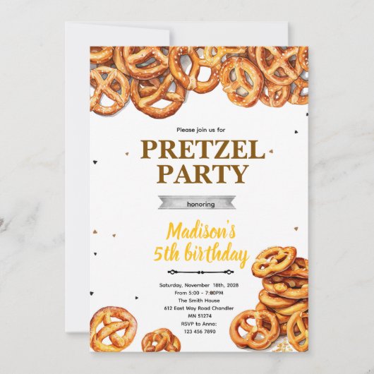 Uitnodiging voor pretzel-feestje  (Voorkant)