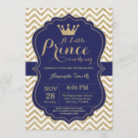 Uitnodiging voor Prince Baby Shower in Navy en Gou