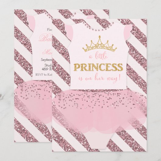 Uitnodiging voor prinses baby shower (Voorkant / Achterkant)