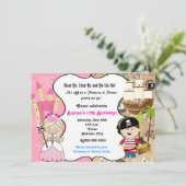 Uitnodiging voor prinses- en piraat-verjaardagsfee (Staand voorkant)