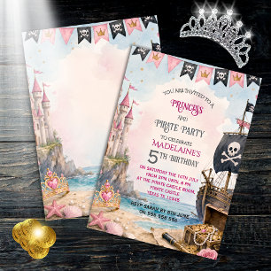Uitnodiging voor prinses en piraat verjaardagsfees