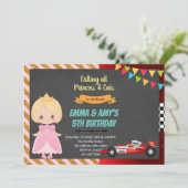 Uitnodiging voor prinses en raceauto gezamenlijk f (Staand voorkant)